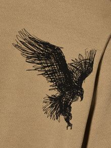 GENTILAND Men Eagle Print Curved Hem Tee - Camel - View 3