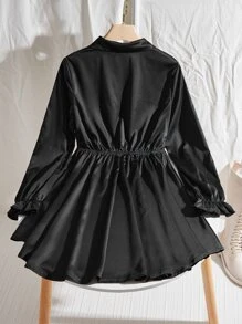 SHEIN Frenchy Đầm Xù Nút phía trước màu trơn Giải trí - màu đen - Xem 7