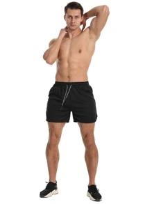 Gym Rark Quần short thể thao nam kiểu boyfriend, xẻ tà, cạp chun, co giãn, có túi đựng điện thoại, quần tập gym, quần jogger, quần nỉ, quần đen. - màu đen - Xem 3