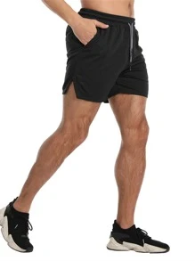 Gym Rark Quần short thể thao nam kiểu boyfriend, xẻ tà, cạp chun, co giãn, có túi đựng điện thoại, quần tập gym, quần jogger, quần nỉ, quần đen. - màu đen - Xem 4