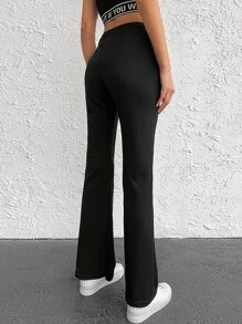 EURMUSE Solid Drawstring Waist Joggers - Black - View 5