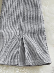 SHEIN 小女童前蝴蝶結下擺開叉喇叭褲 - 淺灰色 - 查看 4