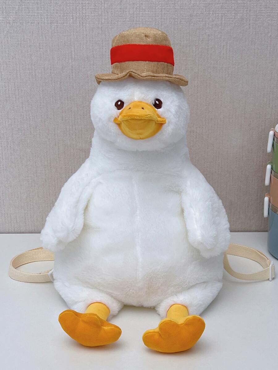 Duck Design Fuzzy Novelty Slippers - White - View 1