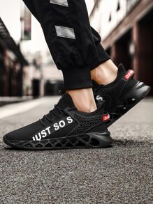 Men Letter Patch Decor Lace-up Front Running Shoes - Black - View 5