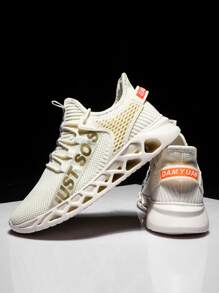 Men Letter Patch Decor Lace-up Front Running Shoes - Beige - View 2