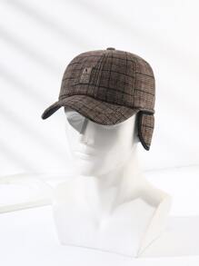 SHI YUN LAI 男士格紋圖案字母貼飾棒球帽 - 銅色 - 查看 3