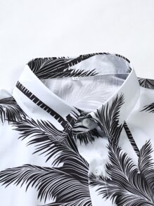 Manfinity RSRT Men Tropical Print Shirt & Drawstring Waist Shorts Without Tee, Cozy Outfits - Black and White - View 4
