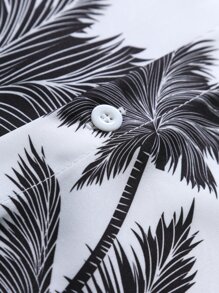 Manfinity RSRT Men Tropical Print Shirt & Drawstring Waist Shorts Without Tee, Cozy Outfits - Black and White - View 6