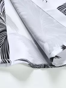 Manfinity RSRT Men Tropical Print Shirt & Drawstring Waist Shorts Without Tee, Cozy Outfits - Black and White - View 8