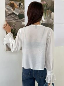 DAZY Blusa con volantes en las mangas, drapeado en la cintura, con volantes, prenda de otoño con manga larga - Blanco - Ver 2