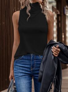 Chiquease Solid High Neck Tank Top - Black - View 1