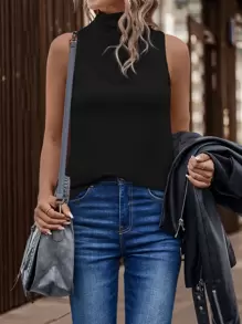 Chiquease Solid High Neck Tank Top - Black - View 5