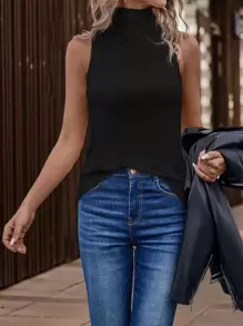 Chiquease Solid High Neck Tank Top - Black - View 6