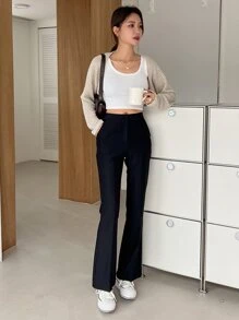 DAZY Solid Open Front Crop Cardigan - Apricot - View 7