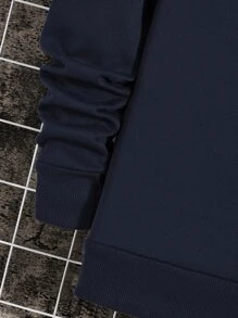 Manfinity Dauomo 男士素色加絨內裏運動衫 - 藏蓝色 - 查看 5