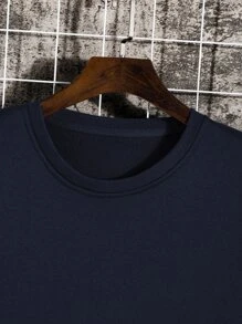 Manfinity Dauomo 男士素色加絨內裏運動衫 - 藏蓝色 - 查看 6