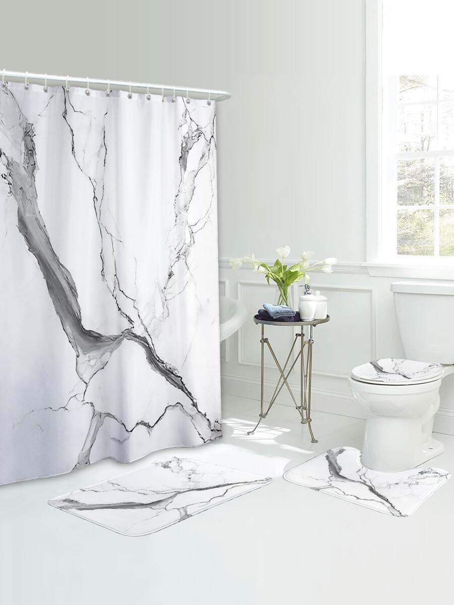 1 件大理石图案浴帘或 1 件浴室地毯家居浴室装饰地毯户外地毯门垫秋季装饰浴室配件返校入口装饰 - 彩色 - 查看 1