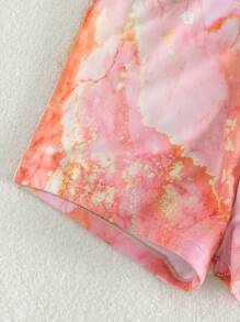 Marble Print Cut-out One Shoulder One Piece Swimsuit - Multicolor - View 5