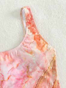 Marble Print Cut-out One Shoulder One Piece Swimsuit - Multicolor - View 6