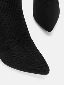 Point Toe Stiletto Heeled Sock Boots - Black - View 6