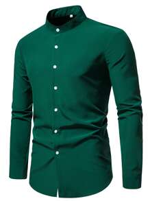 Manfinity Mode Men Solid Stand Collar Shirt - Green - View 1