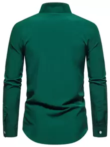 Manfinity Mode Men Solid Stand Collar Shirt - Green - View 2