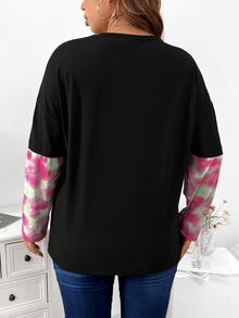 Calvaya Camiseta 2 en 1 de tie dye & con estampado de slogan - Negro - Ver 2