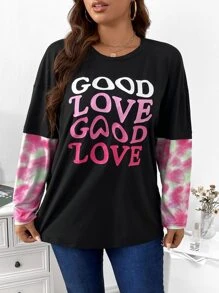 Calvaya Camiseta 2 en 1 de tie dye & con estampado de slogan - Negro - Ver 4