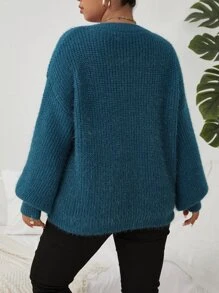 Calvaya Jersey de manga farol tejido de canalé - Azul - Ver 2