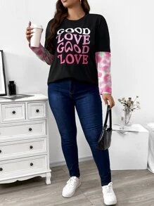 Calvaya Camiseta 2 en 1 de tie dye & con estampado de slogan - Negro - Ver 5