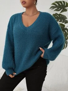 Calvaya Jersey de manga farol tejido de canalé - Azul - Ver 4