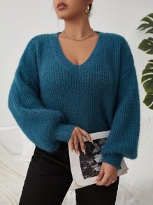 Calvaya Jersey de manga farol tejido de canalé - Azul - Ver 6