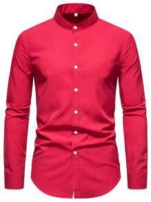 Manfinity Mode Men Solid Stand Collar Shirt - Red - View 1