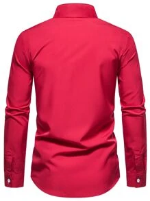 Manfinity Mode Men Solid Stand Collar Shirt - Red - View 2