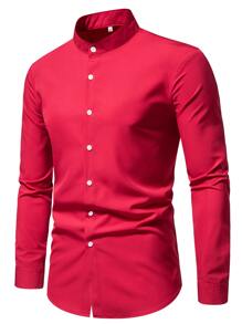 Manfinity Mode Men Solid Stand Collar Shirt - Red - View 3