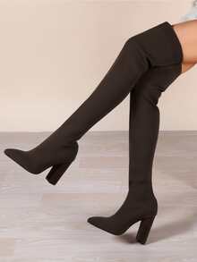 Botas calcetín minimalista de punta con tacón grueso - Café integral - Ver 5