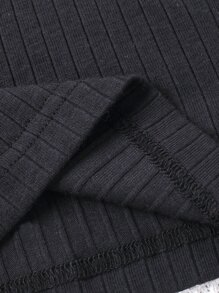 Niñitas Vestido estilo camiseta con estampado de letra tejido de canalé - Negro - Ver 4