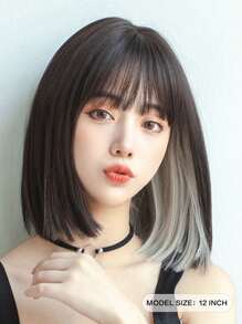 Tóc giả Bobo ngắn màu xám nhạt nổi bật màu đen có mái dài 12 inch thời trang dành cho nữ, tóc giả tổng hợp chịu nhiệt, tóc dùng hàng ngày, thân thiện với người mới bắt đầu, phù hợp cho nhiều dịp khác nhau, bao gồm Giáng sinh, Năm mới, Tiệc tùng, Kỳ nghỉ, Mùa đông - Nhiều màu - Xem 2