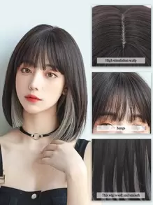 Tóc giả Bobo ngắn màu xám nhạt nổi bật màu đen có mái dài 12 inch thời trang dành cho nữ, tóc giả tổng hợp chịu nhiệt, tóc dùng hàng ngày, thân thiện với người mới bắt đầu, phù hợp cho nhiều dịp khác nhau, bao gồm Giáng sinh, Năm mới, Tiệc tùng, Kỳ nghỉ, Mùa đông - Nhiều màu - Xem 5