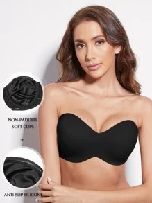 Women Solid Color Seamless Bandeau Bra - Black - View 1