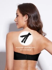 Women Solid Color Seamless Bandeau Bra - Black - View 2