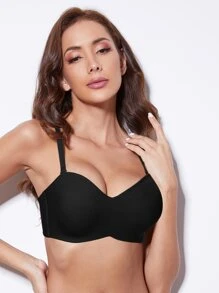 Women Solid Color Seamless Bandeau Bra - Black - View 4