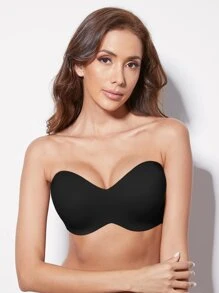 Women Solid Color Seamless Bandeau Bra - Black - View 5