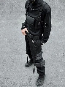 Bolsa de pecho multifuncional clásica, personalizada, estilo hip-hop, táctica y funcional con múltiples bolsillos, correa ajustable para el hombro, tipo chaleco casual, adecuada para actividades al aire libre como escalada, senderismo y ciclismo. - Negro - Ver 4