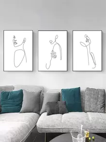 3 piezas Láminas decorativas sin marco con estampado de figura abstracta - Blanco y Negro - Ver 1
