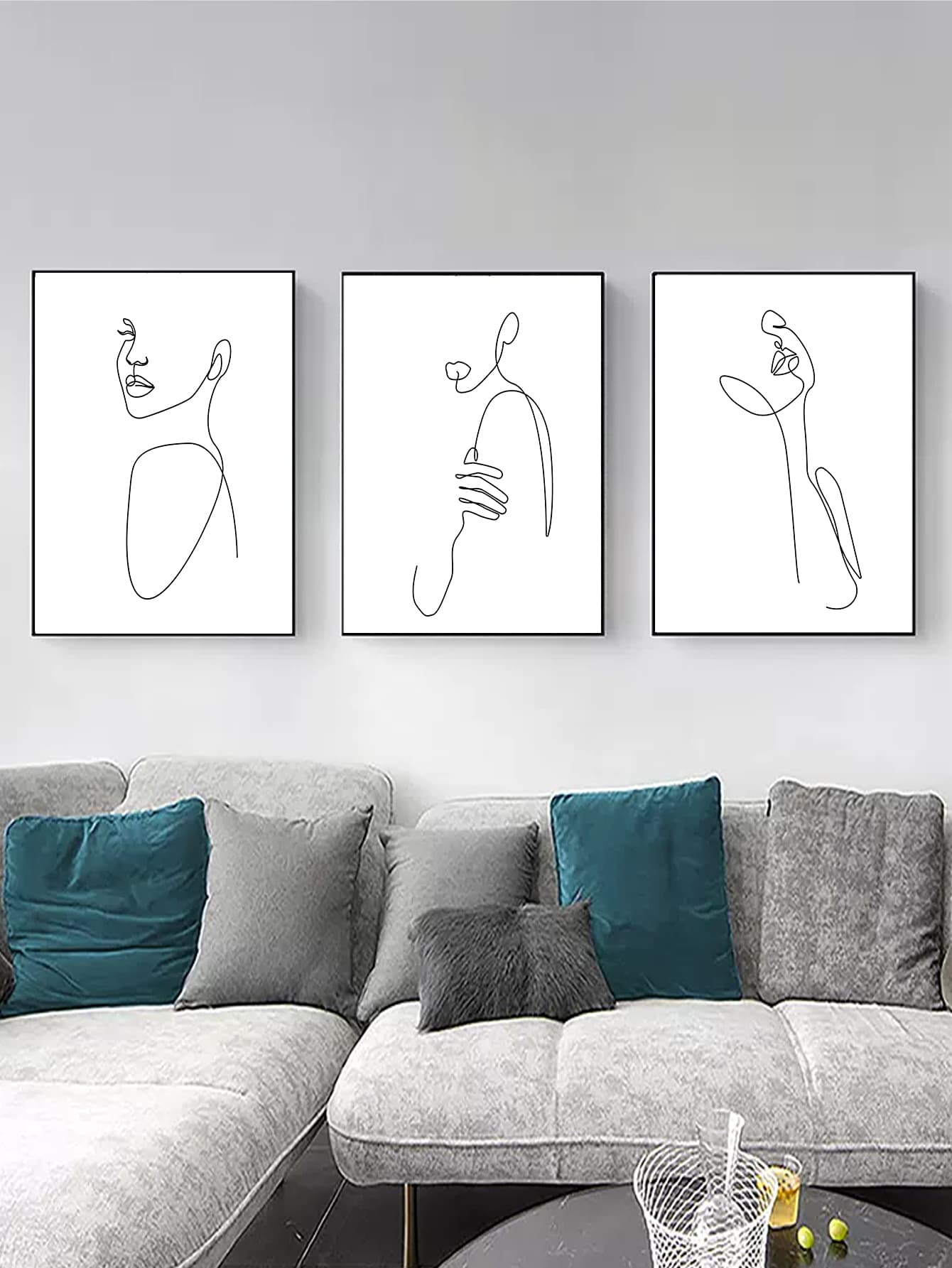 3 piezas Láminas decorativas sin marco con estampado de figura abstracta - Blanco y Negro - Ver 1