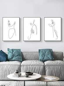 3 piezas Láminas decorativas sin marco con estampado de figura abstracta - Blanco y Negro - Ver 5