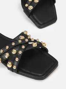 SheIn VCAY Dép bệt Nữ Đúc màu trơn Punk - màu đen - Xem 5