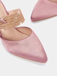 SheIn Belle Rhinestone & Twist Decor Pyramid Heeled Mule Pumps - Pink - View 4