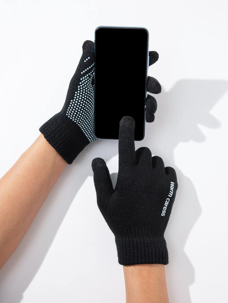 Găng tay màn hình cảm ứng đồ họa Men Letter - màu đen - Xem 1
